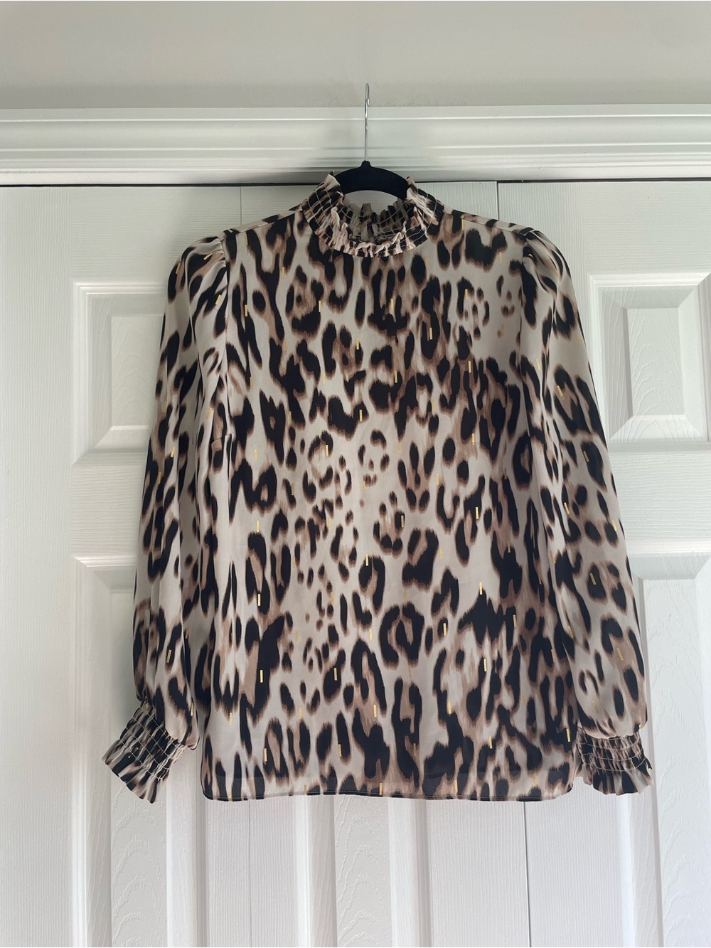 Worthington Leopard-Print Ruffled High-Neck Blouse